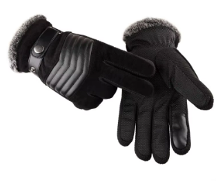 Men's Faux Leather Winter Gloves | Fleece-Lined | Buckle Strap & Quilted Detail