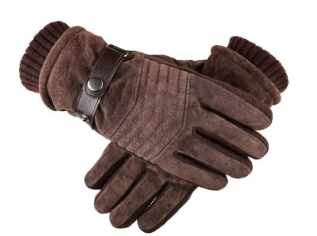 Men's Faux Leather Winter Gloves | Fleece-Lined | Buckle Strap & Quilted Detail