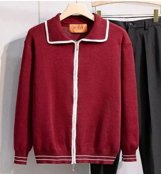 Contrast Trim Knit Jacket | Zip-Up Lightweight Layer | Casual Cardigan Style