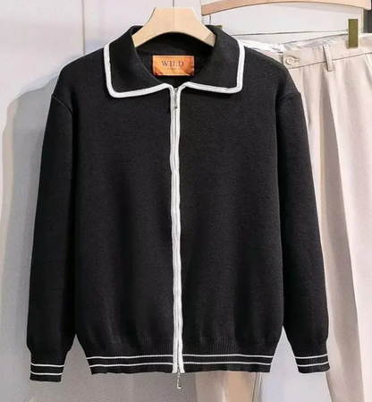 Contrast Trim Knit Jacket | Zip-Up Lightweight Layer | Casual Cardigan Style