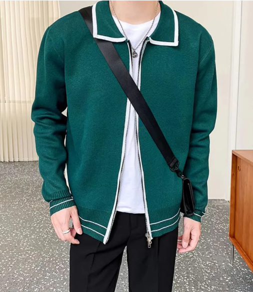 Contrast Trim Knit Jacket | Zip-Up Lightweight Layer | Casual Cardigan Style