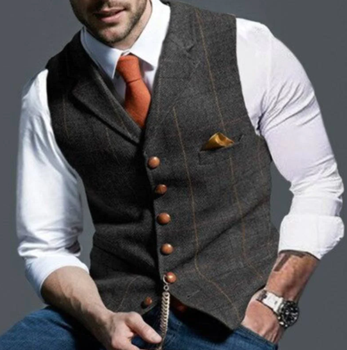 Men’s Slim Fit Formal Vest | Textured Weave | Button Front Waistcoat