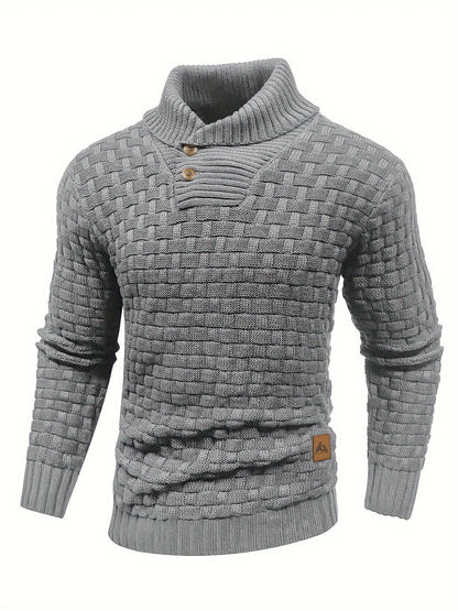 Men's Shawl Collar Knit Sweater | Textured Pullover | Warm Fall Layer