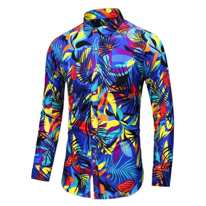 Men's Floral Long-Sleeve Shirt | Slim Fit Button-Up | Dress Casual Style