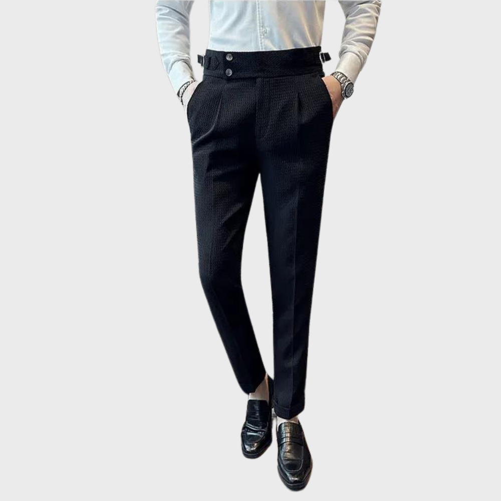 High-Waisted Dress Trousers | Pleated Front with Side Buckle Tabs