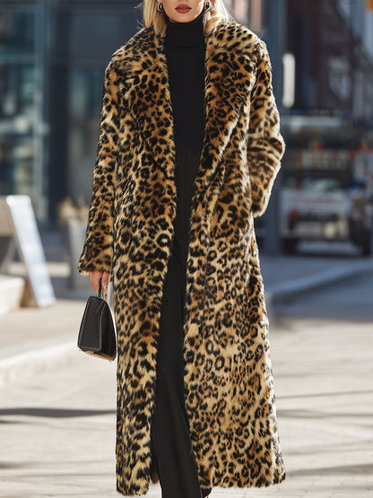 Women’s Faux Fur Leopard Coat | Longline Statement Outerwear | Plush & Fully Lined