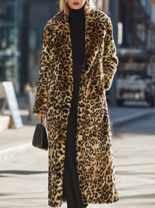Women’s Faux Fur Leopard Coat | Longline Statement Outerwear | Plush & Fully Lined