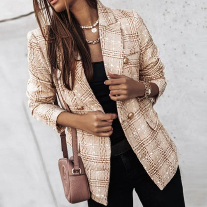 Tweed Plaid Blazer | Gold Button Detail with Tailored Fit | Statement Fall Jacket
