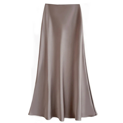 Satin Midi Skirt | Bias-Cut Flow | High-Waist Slip-On Design