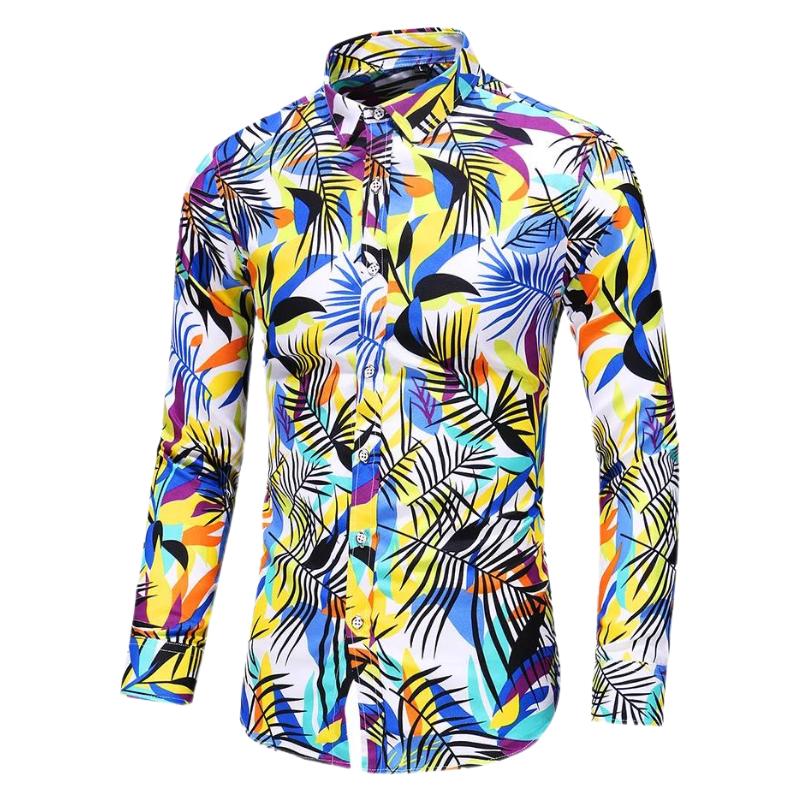 Men's Floral Long-Sleeve Shirt | Slim Fit Button-Up | Dress Casual Style