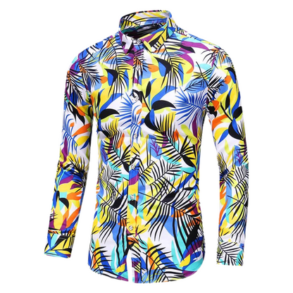 Men's Floral Long-Sleeve Shirt | Slim Fit Button-Up | Dress Casual Style