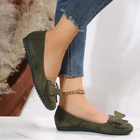 Bow Detail Ballet Flats | Faux Suede Slip-On | Lightweight Everyday Comfort