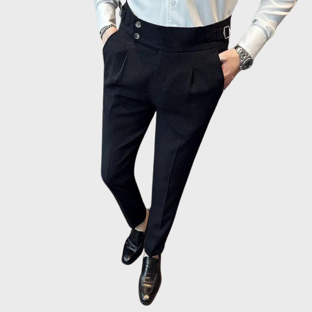 High-Waisted Dress Trousers | Pleated Front with Side Buckle Tabs