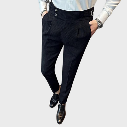 High-Waisted Dress Trousers | Pleated Front with Side Buckle Tabs