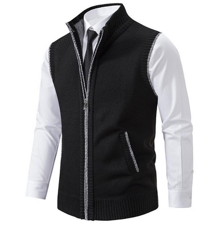Men’s Tweed Knit Vest | Sleeveless Zip-Up Gilet | Business Casual Layer