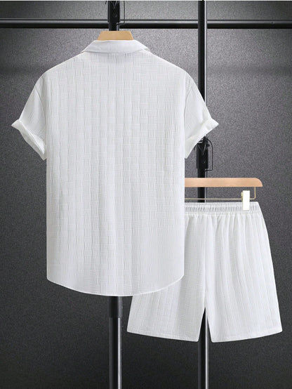 Men's Textured Resort Shirt & Shorts Set | Breathable Summer Co-ord | Slim Fit Look