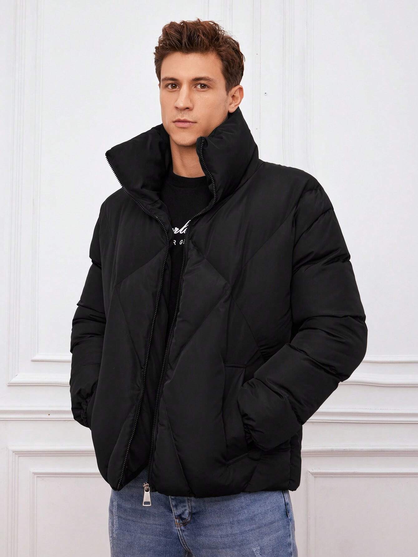 Men’s Quilted Puffer Jacket | Oversized Collar | Insulated Winter Outerwear Canada