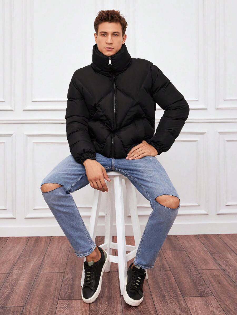 Men’s Quilted Puffer Jacket | Oversized Collar | Insulated Winter Outerwear Canada