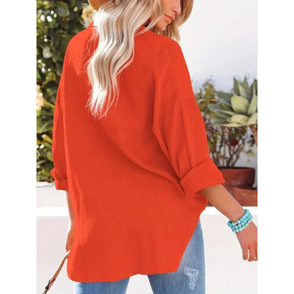 Textured Button-Up Shirt | Relaxed Fit with Chest Pocket | Lightweight Casual Blouse