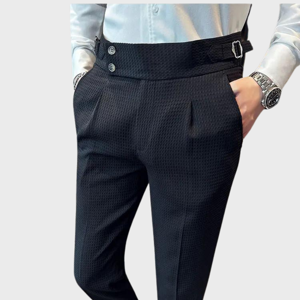 High-Waisted Dress Trousers | Pleated Front with Side Buckle Tabs
