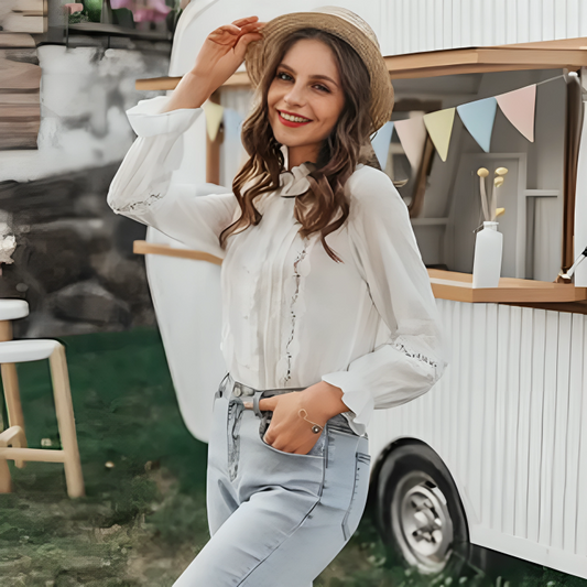 Ruffled Tie-Neck Blouse | Lightweight Chiffon | Feminine Long Sleeve Top