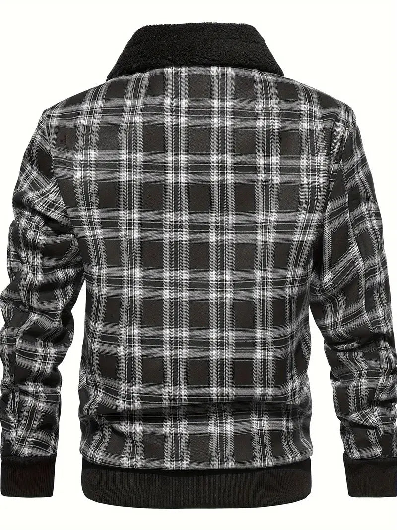 Men's Plaid Bomber Jacket | Sherpa Collar | Warm Lined | Casual Fall Style