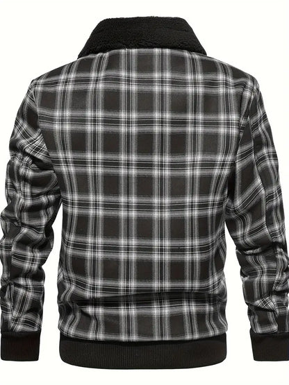 Men's Plaid Bomber Jacket | Sherpa Collar | Warm Lined | Casual Fall Style