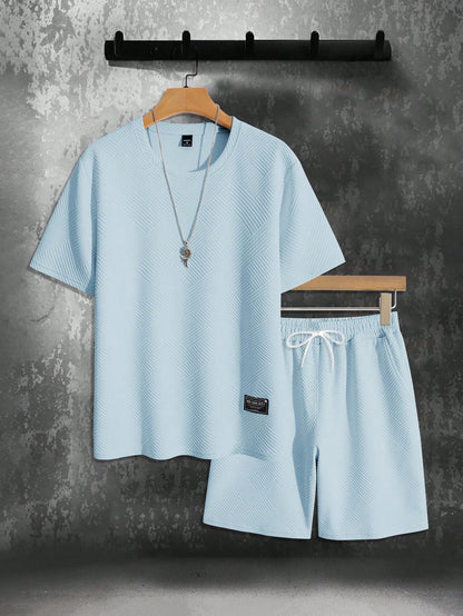 Men’s Textured Knit Lounge Set | Geometric Patterned Tee & Shorts Co-Ord