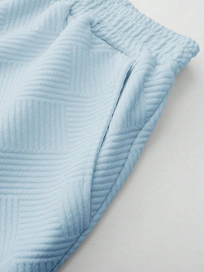 Men’s Textured Knit Lounge Set | Geometric Patterned Tee & Shorts Co-Ord