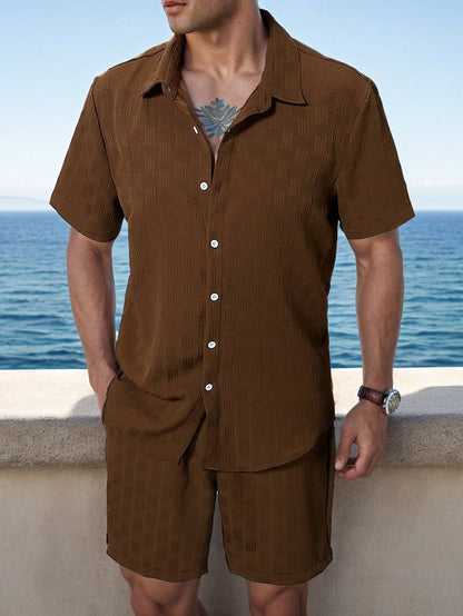 Men's Textured Resort Shirt & Shorts Set | Breathable Summer Co-ord | Slim Fit Look