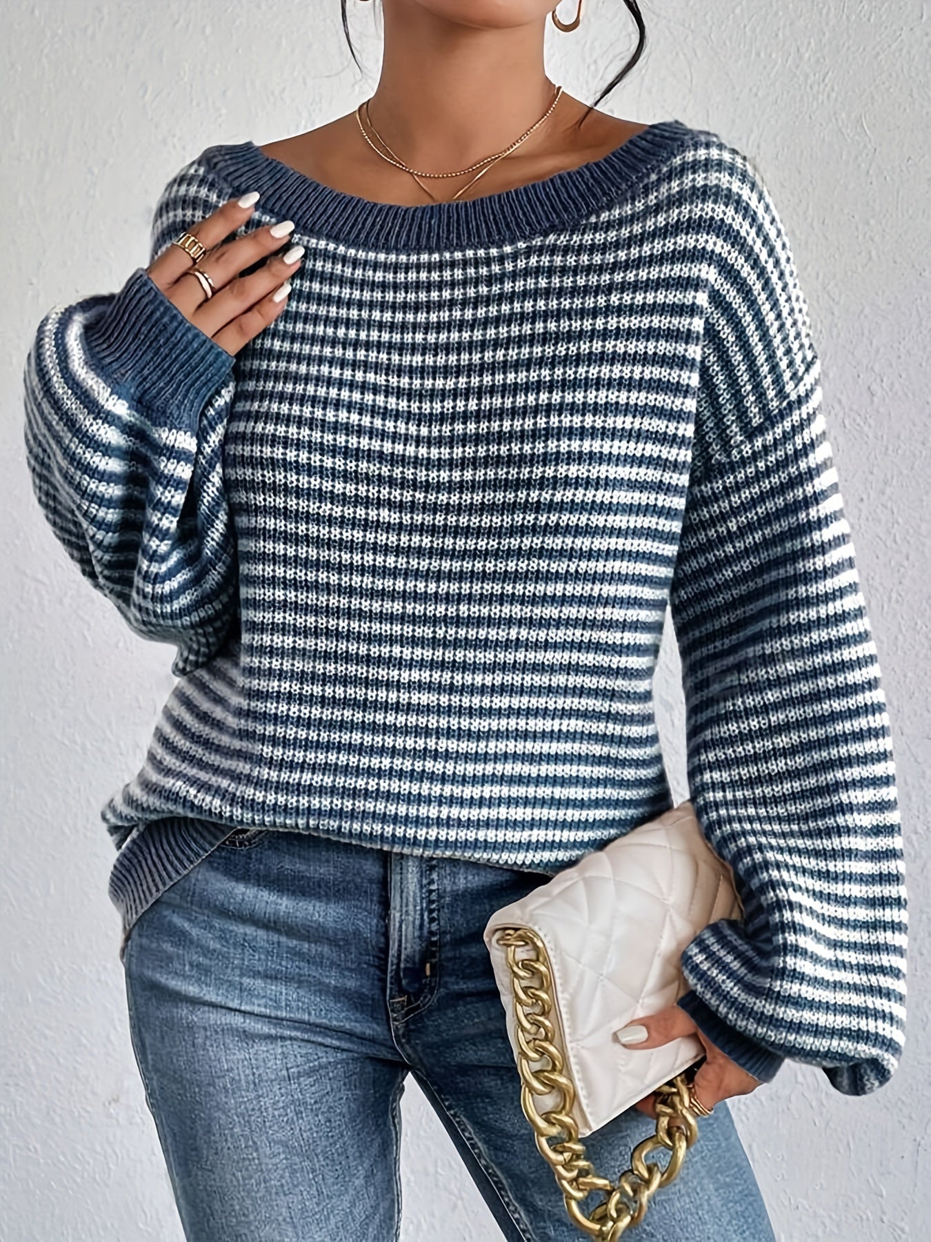 Striped Loose Knit Sweater | Soft Acrylic Blend | Relaxed and Stylish