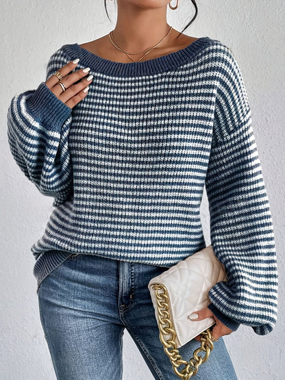 Striped Loose Knit Sweater | Soft Acrylic Blend | Relaxed and Stylish
