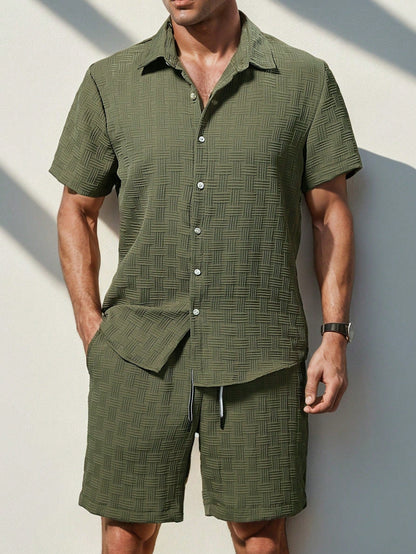 Men's Textured Resort Shirt & Shorts Set | Breathable Summer Co-ord | Slim Fit Look