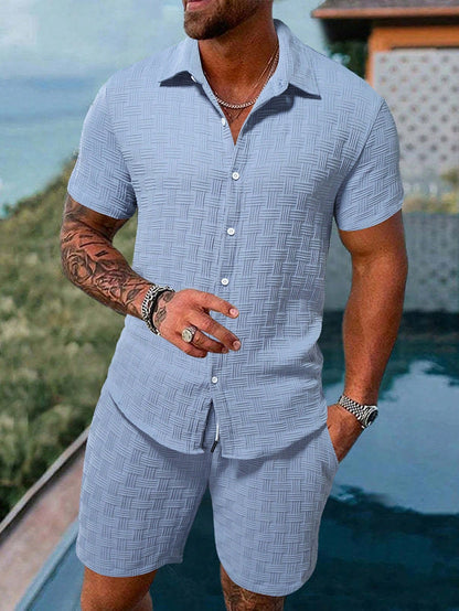Men's Textured Resort Shirt & Shorts Set | Breathable Summer Co-ord | Slim Fit Look