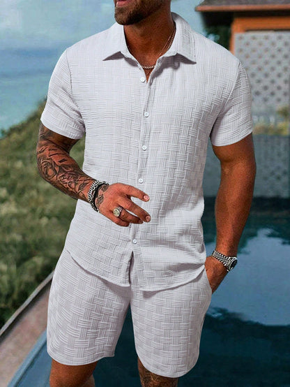 Men's Textured Resort Shirt & Shorts Set | Breathable Summer Co-ord | Slim Fit Look