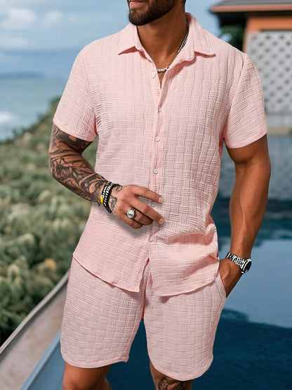 Men's Textured Resort Shirt & Shorts Set | Breathable Summer Co-ord | Slim Fit Look