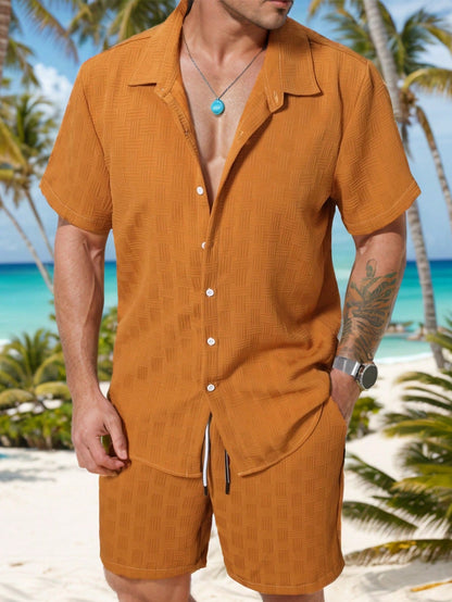 Men's Textured Resort Shirt & Shorts Set | Breathable Summer Co-ord | Slim Fit Look