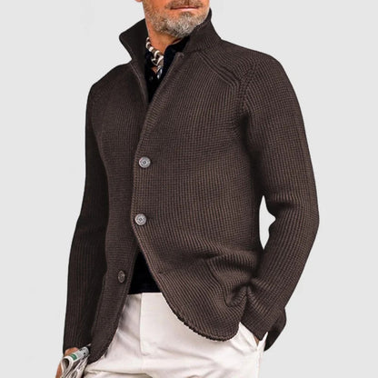 Men’s Ribbed Knit Button-Up Cardigan | Smart Casual Shawl Collar Sweater