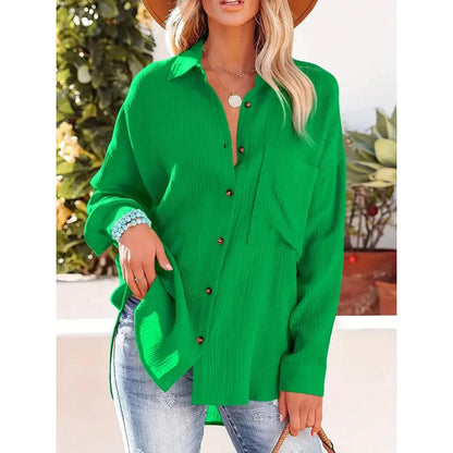Textured Button-Up Shirt | Relaxed Fit with Chest Pocket | Lightweight Casual Blouse