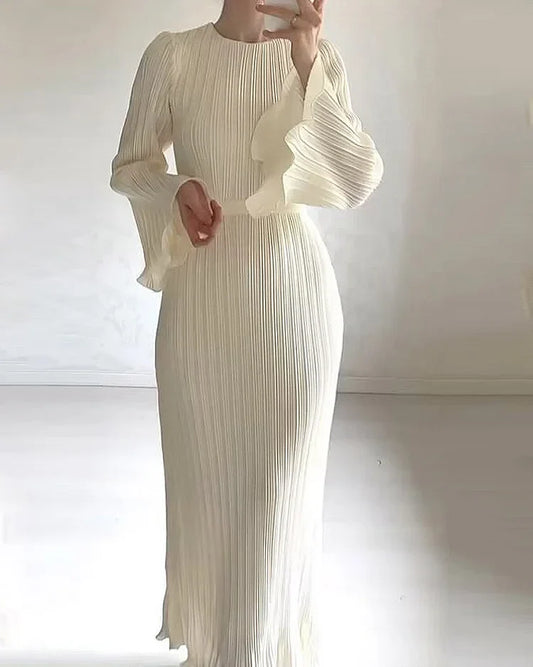 Pleated Maxi Dress | Fluted Sleeve Detail | Elegant Formalwear