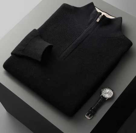 Men’s Quarter-Zip Knit Sweater | Ribbed Texture | Soft Midweight Pullover