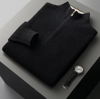 Men’s Quarter-Zip Knit Sweater | Ribbed Texture | Soft Midweight Pullover