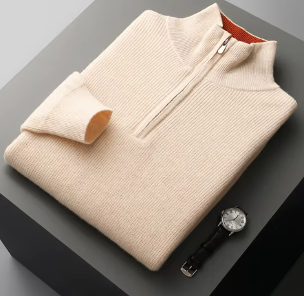 Men’s Quarter-Zip Knit Sweater | Ribbed Texture | Soft Midweight Pullover