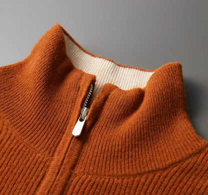 Men’s Quarter-Zip Knit Sweater | Ribbed Texture | Soft Midweight Pullover