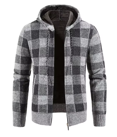 Men’s Fleece-Lined Plaid Hoodie | Full Zip Jacket | Warm Casual Fall Layer