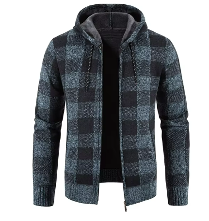 Men’s Fleece-Lined Plaid Hoodie | Full Zip Jacket | Warm Casual Fall Layer