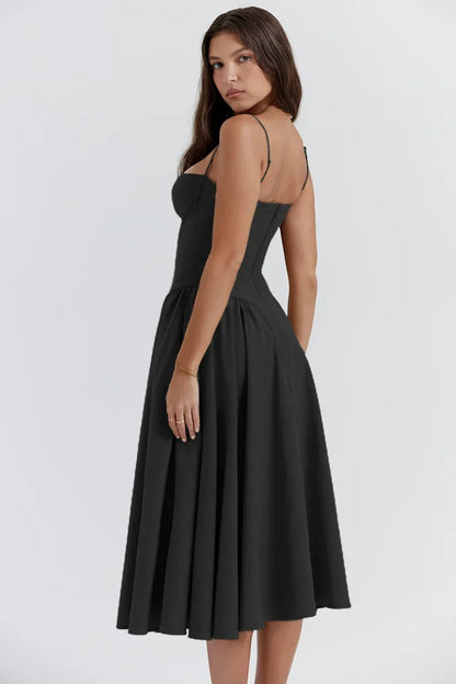Bustier Midi Dress | Fit-and-Flare Silhouette | Soft Cotton Blend