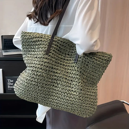 Woven Straw Tote Bag | Oversized Beach Shoulder Bag | Casual Summer Carryall