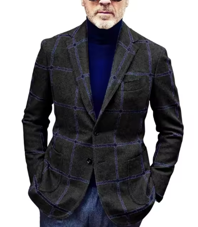 Men’s Check Blazer | Slim Fit Wool Blend | Windowpane Pattern