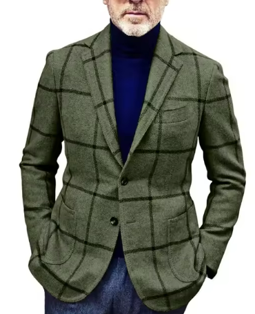 Men’s Check Blazer | Slim Fit Wool Blend | Windowpane Pattern